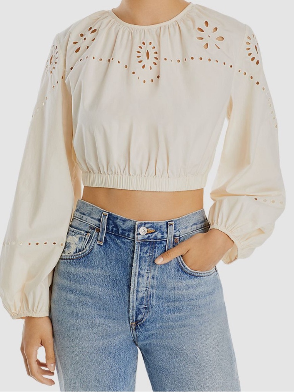 Rhode Women's Ivory Adeline Cotton Eyelet Crop Blouse Tops